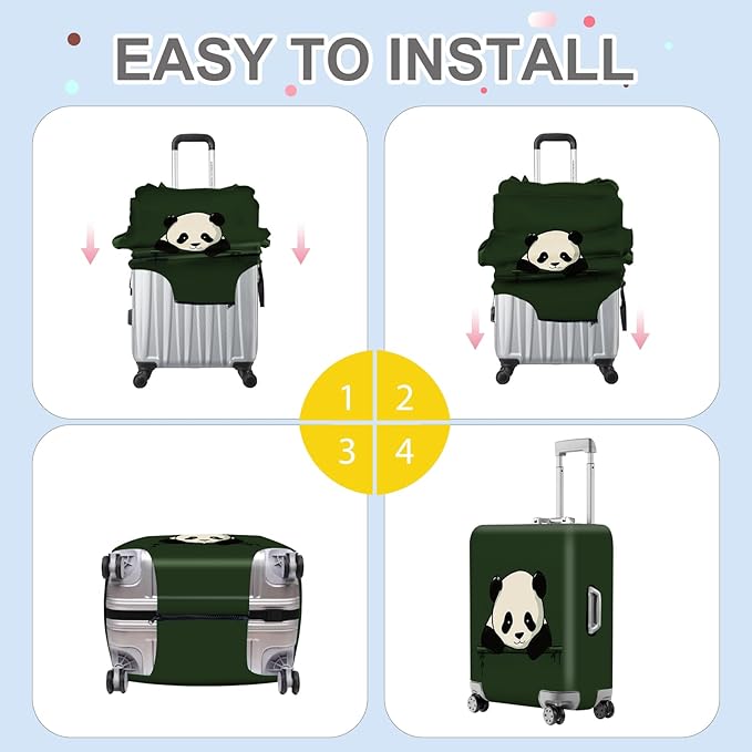 ANNA QUEEN Panda Luggage Cover, Cute Panda Design Suitcase Protector, Stretchable Washable Travel Sleeve for 24-26 Inch Luggage
