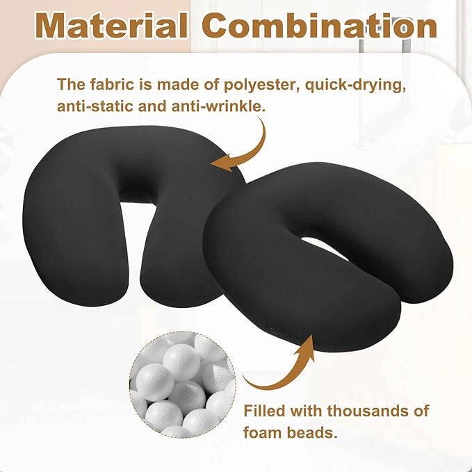 HARFINGTON Travel Pillow Airplane Neck Pillow U-Shaped Filled with Foam Beads Stuffable Classic for Sleeping Neck Chin Lumbar Support, Black