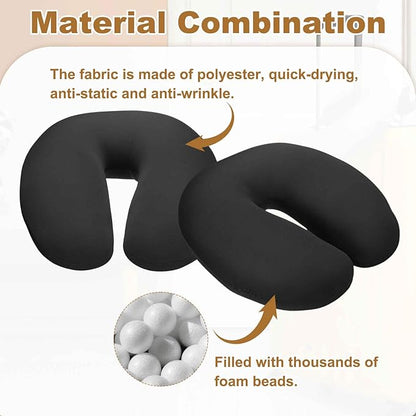 HARFINGTON Travel Pillow Airplane Neck Pillow U-Shaped Filled with Foam Beads Stuffable Classic for Sleeping Neck Chin Lumbar Support, Black