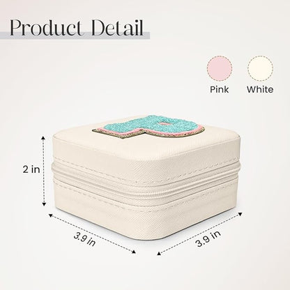 SANDJEST Personalized Jewelry Box, White Travel Jewelry Box with Initial P, Small Monogrammed Jewelry Case Organizer for Girls Women Teen Kids, Mini Travel Essentials Gifts for Birthday Christmas