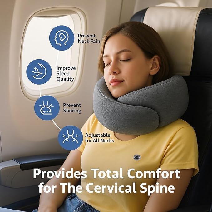 LAG Neck Travel Pillow | Memory Foam Neck Pillow for Comfort on Airplane | Compact and Ergonomic Design for Travel