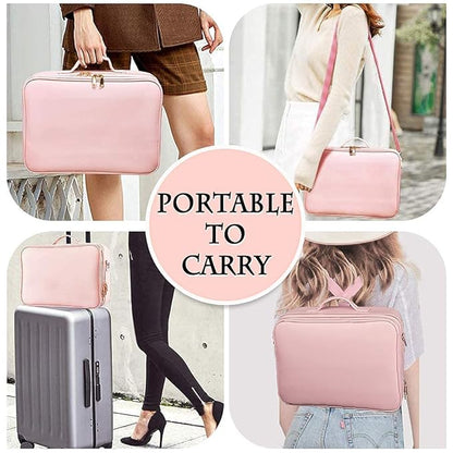 gzcz Large Capacity Travel Makeup Case Organizer,Professional Cosmetic Bags for Women,Waterproof PU Leather Makeup Bag with Adjustable Dividers and Shoulder Strap for Brushes and Jewelry