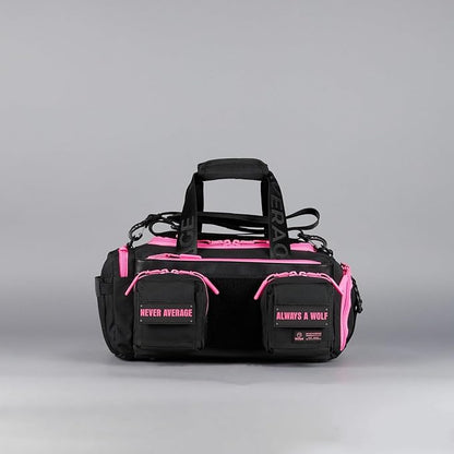 WOLFpak 20L Mini Duffle Bag for Gym & Travel | Waterproof Carry-On Weekender Bag with Shoe Compartment, Hard Bottom, and Tactical Molle System (Neon Pink)