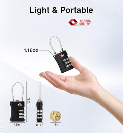 TSA Locks for Luggage, 3 Digit Combination, Suitcase Locks TSA Approved, Easy Read Dials, Luggage Locks for Suitcase, Toolbox, Backpack, Bag, Gym Locker