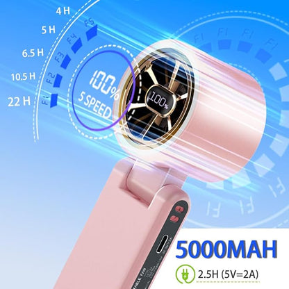 CAZOKASI Rechargeable Strong Wind Handheld Fan With Ambient Lighting 4 IN1 5000mAh Upto 22H For Desktop Waist Clip Neck (StrongWind/Pink)