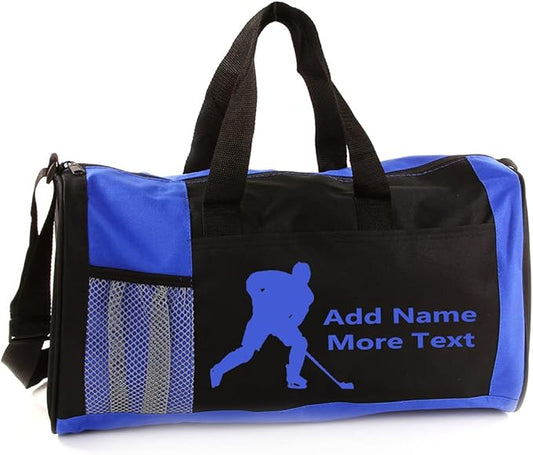 KishKesh Personalized Kids Sports Duffel Bag – Ideal for Hockey, Gym, Travel, Training & Workout – Durable, Costumizable Name & Text – Blue, 18" x 10" x 8"