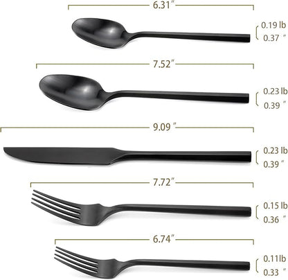DEACORY Silverware Set Flatware Set Matte Black Cutlery Set Brushed Finished Hexagon Handle Heavy Stainless Steel 20 Pieces Dishwasher Safe Service for 4