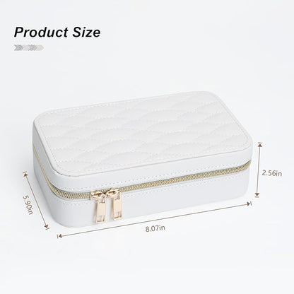 Travel Jewelry Case Stylish PU Leather Small Jewelry Case Organizer with Zipper Closure, Protects Jewelry from Scratches, Perfect Daily Companion White