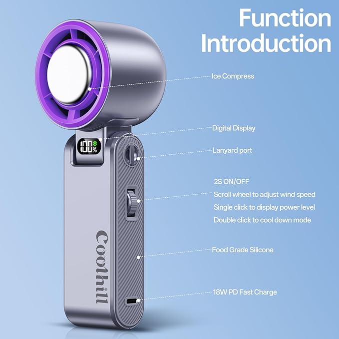 Handheld Portable Fan with Ice Cooler: 100-Speed 5500mAh Rechargeable Handheld Fan, 12H Time Hand Cooling Personal Fans with 20000 RPM Air Turbo Tech for Travel Outdoor (Purple)