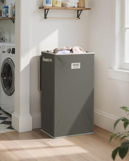 SOLEDI Laundry Hamper with Lid 100L Large & Tall Collapsible Laundry Basket, Clothes Hamper with Bag Removable Easy to Carry, Dirty Hampers for Bedroom, Bathroom, Dorm, College, Cement