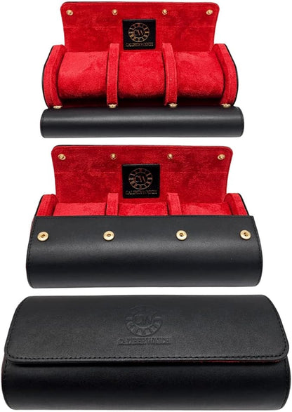 Genuine Napa Leather Watch Roll Travel Case for 3 Watches - Travel Watch Rolls and Leather Watch Display Cases with Velvet Interior - Watch Storage Organizer Men's