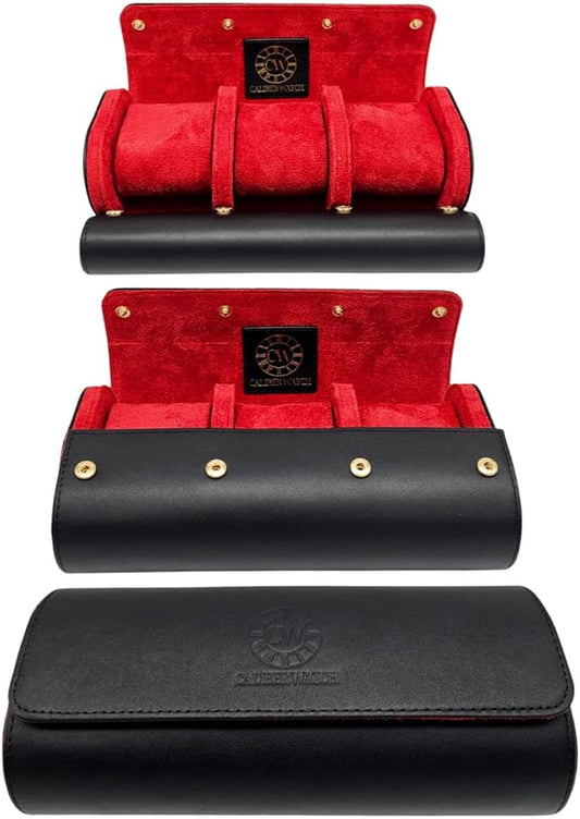 Genuine Napa Leather Watch Roll Travel Case for 3 Watches - Travel Watch Rolls and Leather Watch Display Cases with Velvet Interior - Watch Storage Organizer Men's