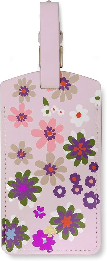 Kate Spade New York Vegan Leather Luggage Tag for Women, Pink/Purple Durable Suitcase ID Tag, Pacific Petals