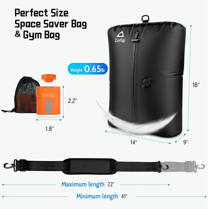 Zurligi Vacuum Bags for Travel with Pump, Vacuum Compression Bag with Adjustable Shoulder Strap, IP67 Reusable Vacuum Packing Cubes for Luggage, Backpack, Suitcase, Yoga, Swim, Beach