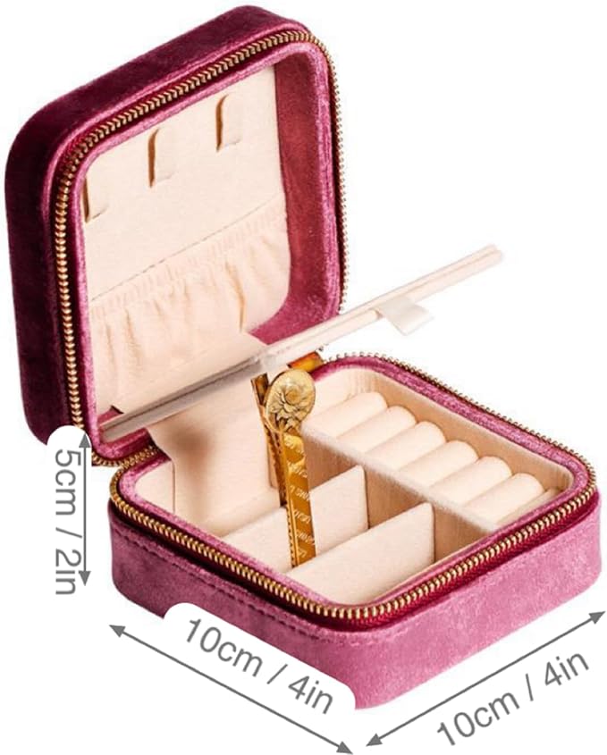 Velvet Jewelry Box, Small Travel Jewelry Organizer, Portable Jewelry Case for Women with Mirror, Lilac Mini Plush Travel Box