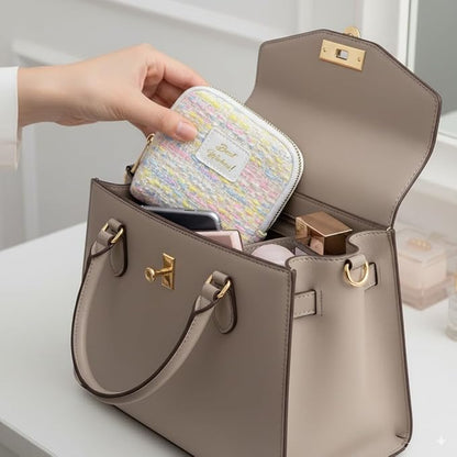 Small Travel Jewelry Case, Soft Tweed Organizer Pouch for Bangle, Bracelets, large Earrings, Beaded necklace, Anti-Scratch & Portable Jewelry Bag Holder for Travel & Everyday Use (Cotton Candy)