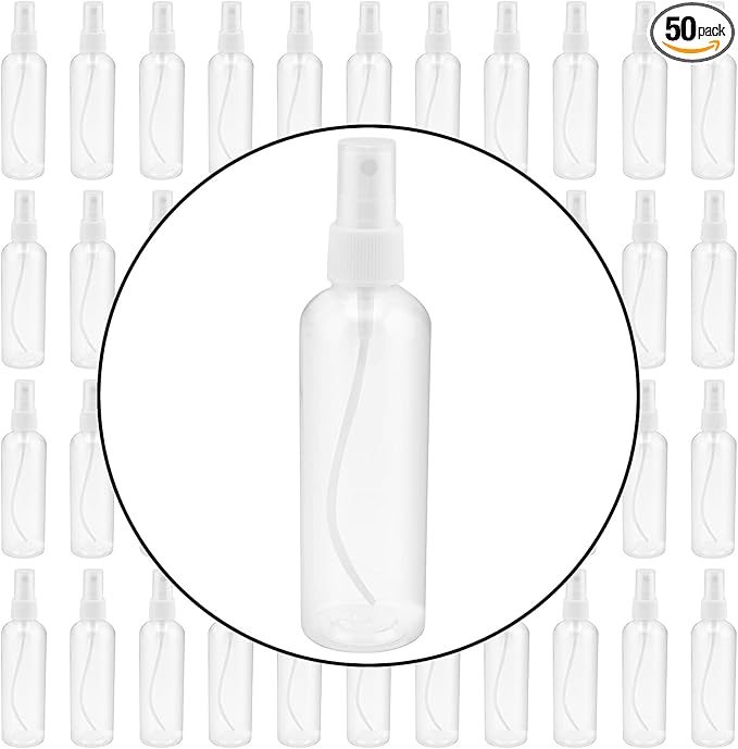 SINJEUN 50 Pack Clear Plastic Spray Bottles with Caps, 4 oz Spray Bottles Mist Sprayer, Refillable Empty Fine Mist Spray Bottle Mini Travel Size Spray Bottles, Leak Proof and BPA-Free