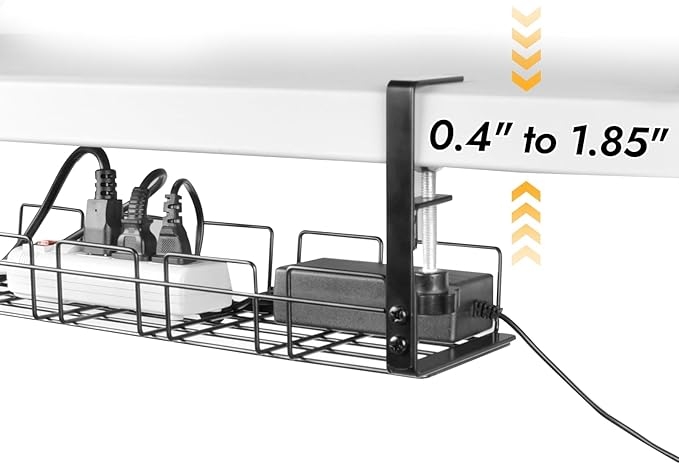 Under Desk Cable Management Tray No Drill - 15.7'' Long 5.1'' Wide Workspace Organizers, Steel Cord Organizers, 4 Cable Holder, 12 Roll Cable Organizer Straps, No Drill, No Damage to Desk(Black)