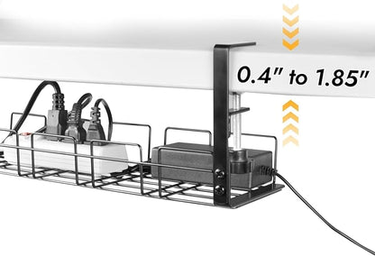 Under Desk Cable Management Tray No Drill - 15.7'' Long 5.1'' Wide Workspace Organizers, Steel Cord Organizers, 4 Cable Holder, 12 Roll Cable Organizer Straps, No Drill, No Damage to Desk(Black)