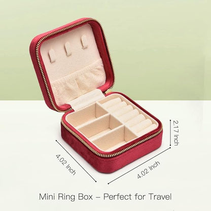 TAIMY Travel Jewelry Case, Small Plush Velvet Jewelry Box for Women and Girls, Portable Jewelry holder organizer for Rings Earrings Necklaces Bracelets(Burgundy)