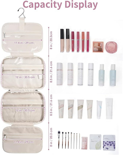 Narwey Travel Toiletry Bag for Women Large Hanging Makeup Bag Organizer Toiletries Bag for Full Size Essentials Accessories Cosmetics (Pink Flower Buds (Large))