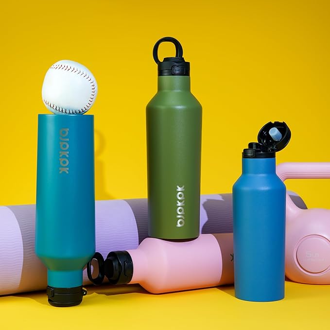 BJPKPK Insulated Water Bottle With Straw 25oz Stainless Steel Water Bottles With 2 Lids And Carry Handle Reusable Travel Metal Thermal Flask,Lake Blue