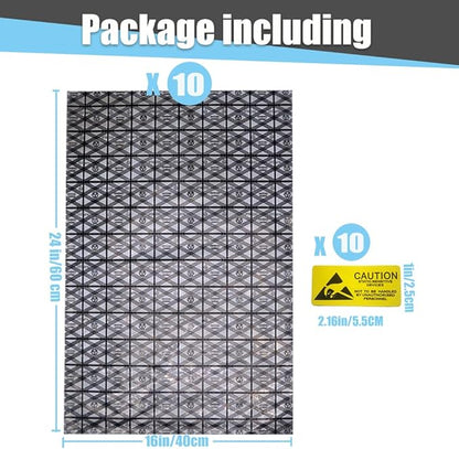 Open Top Super Large ESD Bags,10pcs 16X24in Antistatic Bag, Large ESD Anti Static Bags for Motherboard Video Card LCD Screen Electronic Device with Anti-Static Labels (10pcs16x24in)