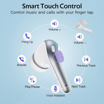 TAGRY Bluetooth Headphones True Wireless Earbuds 60H Playback LED Power Display Earphones with Wireless Charging Case IPX5 Waterproof in-Ear Ear buds with Mic for TV Smart Phone Laptop Computer Sports