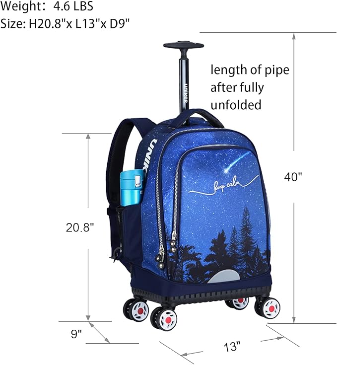 UNIKER Rolling Backpack with Wheels for Travel, Roller Backpack for Women, Wheeled Laptop Bag Fits 15.6 Inch Notebook