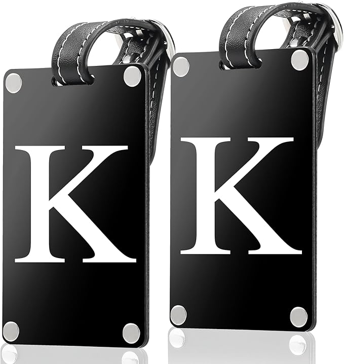 Premium 3-Layer Aluminum Luggage Tags by Fortuna - Easy to Claim, Laser-Engraved, Plastic-Free, and Eco-Friendly Luggage Tag Holders, 2-Pack, Black (K)