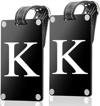 Premium 3-Layer Aluminum Luggage Tags by Fortuna - Easy to Claim, Laser-Engraved, Plastic-Free, and Eco-Friendly Luggage Tag Holders, 2-Pack, Black (K)