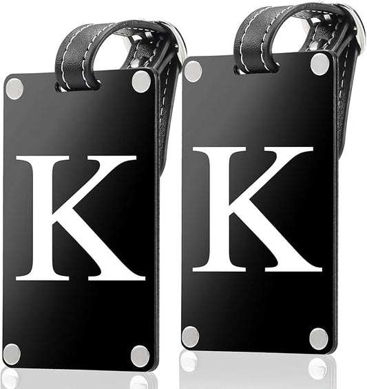 Premium 3-Layer Aluminum Luggage Tags by Fortuna - Easy to Claim, Laser-Engraved, Plastic-Free, and Eco-Friendly Luggage Tag Holders, 2-Pack, Black (K)