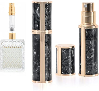 Ms Lovely Pearlescent Travel Perfume Atomizer Bottle – 5ml Refillable Mini Spray for Purse, TSA Approved Portable Fragrance Dispenser (Black with Gold)
