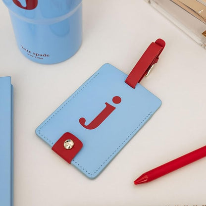 Kate Spade New York Leatherette Luggage Tag with Secure Strap, Colorful Suitcase Identifier for Travel, Monogram Bag Tag ID (J)