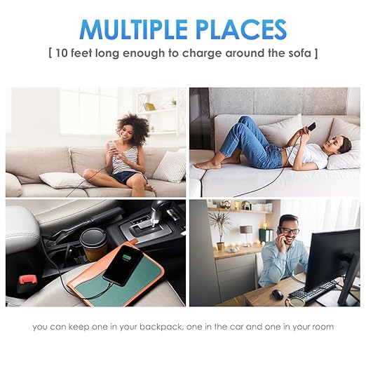 iPhone Charger 10FT Long Cable 3Pack [Apple MFi Certified] USB-A to Lightning Cable Nylon Braided Fast Charging Cord Compatible with iPhone 14/13/12/11 Pro Max/XR/XS/X/8/7/Plus/6S iPad/iPod/AirPods