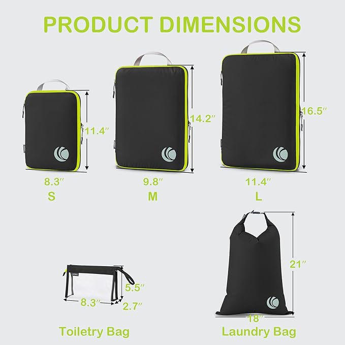 Cipway Compression Packing Cubes, Ultralight Luggage Organizer Bags with Laundry Bags and Clear Toiletries Bag, Travel Essentials for Carry on Suitcase (6 Piece,Black)