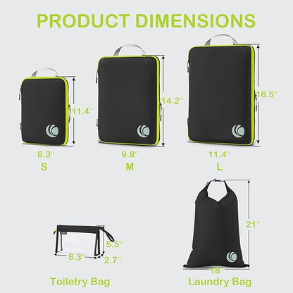 Cipway Compression Packing Cubes, Ultralight Luggage Organizer Bags with Laundry Bags and Clear Toiletries Bag, Travel Essentials for Carry on Suitcase (6 Piece,Black)