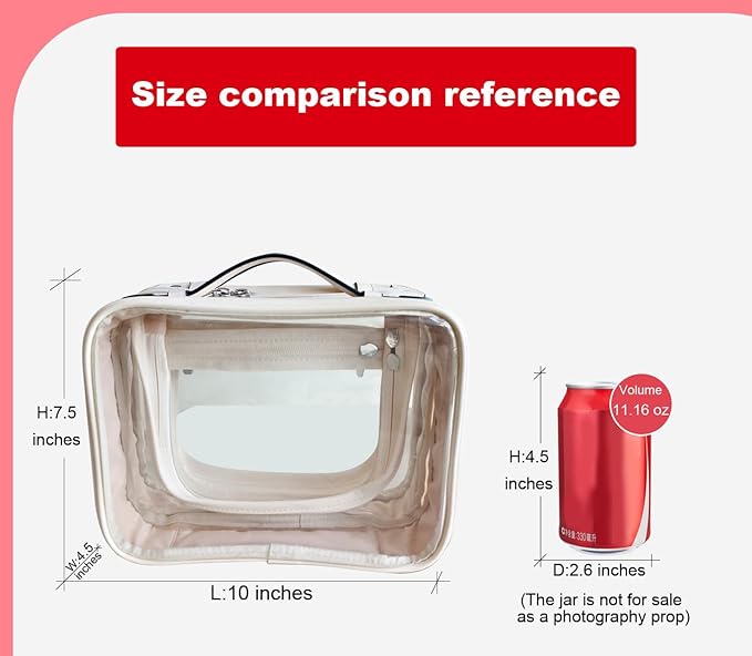SANHECUN traveling toiletry Case large clear cosmetics case makeup bag Dimensions | LxWxH:10” x 4.5” x 7.5”(Beige, Medium)