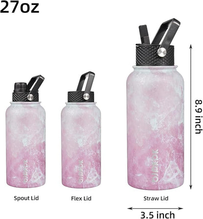 BJPKPK Insulated Water Bottles with Straw Lid, 27oz Stainless Steel Water Bottle with 3 Lids, Leak Proof BPA Free Metal Thermo, Mugs, Tumblers, Keep Cold Hot - Blossom