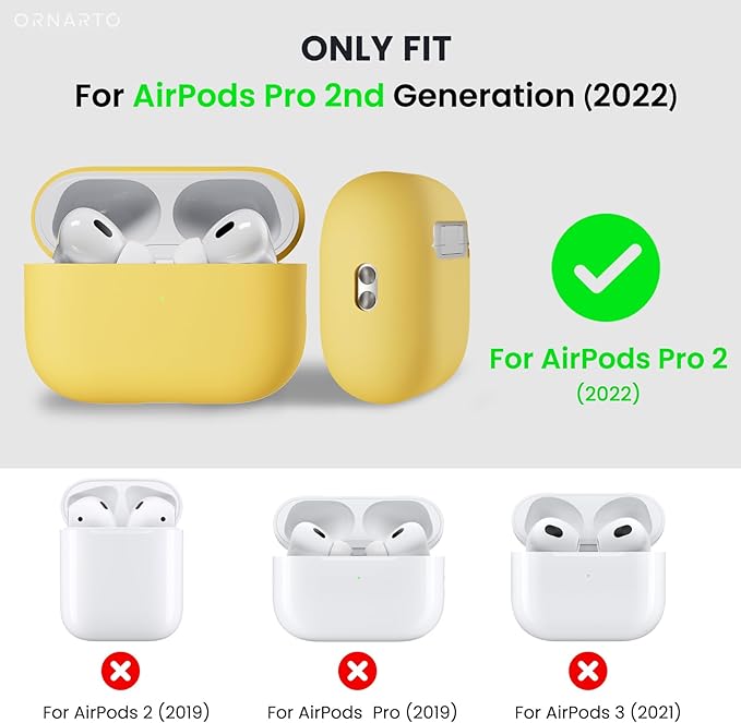 ORNARTO Compatible with AirPods Pro 2 Case 2022, Full Protective Hybrid Silicone for AirPods Pro 2nd Generation Case, Front LED Visible Skin Cover-Yellow