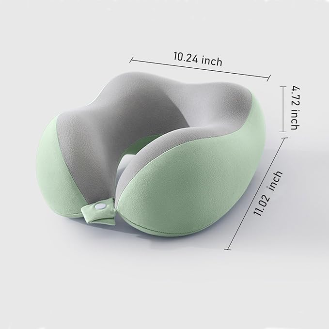 Ergonomic U-Shaped Memory Foam Neck Pillow for Travel & Office with Carry Pouch, Provides Neck Support for Airplane, Train, Anti-Sideturn Sleep (Green)