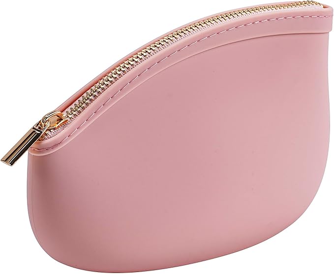 Small Silicone Makeup Bag Premium Purse Bag Multifunctional Essential Bag Zipper Pouch Water and Heat Resistant (Pink)