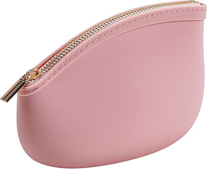 Small Silicone Makeup Bag Premium Purse Bag Multifunctional Essential Bag Zipper Pouch Water and Heat Resistant (Pink)