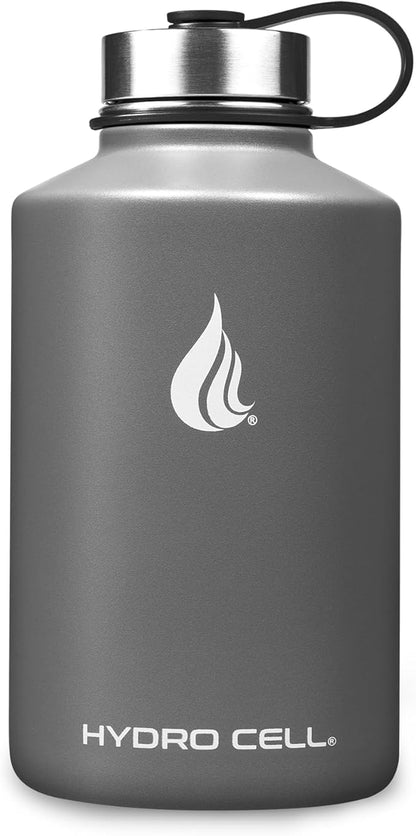 HYDRO CELL Stainless Steel Insulated Water Bottle with Straw - For Cold & Hot Drinks - Metal Vacuum Flask with Screw Cap and Modern Leakproof Sport Thermos for Adults (Graphite 64oz)