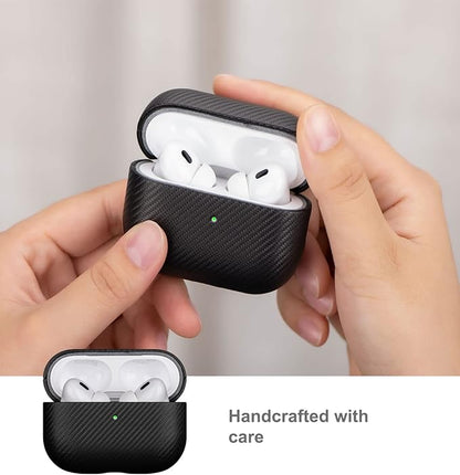 LOPIE Handmade AirPods Pro 2nd Generation Case (Not for 1st Gen) - Carbon Fiber Style Vegan Leather Protective Cover for Men/Women - Black