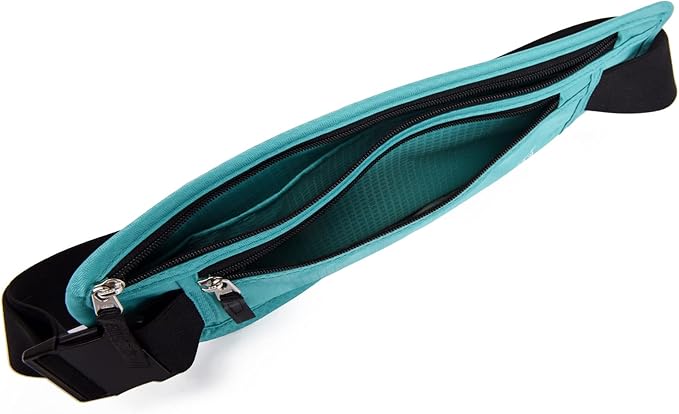 RFID Blocking Money Belt for Men Women, Slim Fanny Pack for Travel，Running,Conceal Waist Wallet for Passport Holder,Phone,Cash(Black Mint Green)