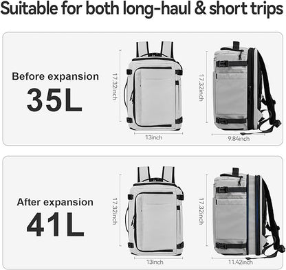 Carry On Travel Backpack with Shoe Compartment Flight Approved Laptop Backpack Expandable Work Business Backpack for Women Men Casual Daypack, Light Gray
