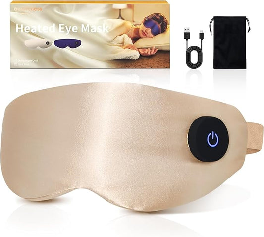 Heated Eye Mask for Dry Eyes & Stye Relief, 100% Mulberry Silk Sleep Mask with 3 Heat Levels & Auto-Off, Rechargeable & Washable Warm Eye Compress, Graphene Wireless Heating Pad for Travel