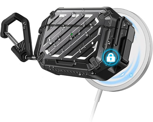 SUPCASE for AirPods Pro 3 Case with Lock & Carabiner, [IP68 Waterproof] [Military-Grade Protection] [Supports Wireless Charging] Anti-Scratch Hard Shell Cover for AirPods Pro 3rd Gen, Black