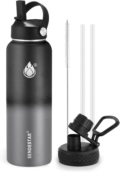 Insulated Water Bottle 40 oz with Straw, Stainless Steel Wide Mouth Water Bottle, Double Wall Vacuum Leak Proof with Straw Lid & Spout Lid for Sports or Office, Keep Cold or Hot Up to 24 Hrs